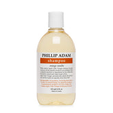 Shampooing Phillip Adam Orange Vanille, flacon recto, convient à tous les types de cheveux.
