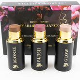 Phoenix Beauty ensemble bâton contour emballage noir et or, élégant et pratique pour déplacements