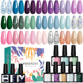 Phoenixy ensemble vernis gel bleu brillant pour longue tenue