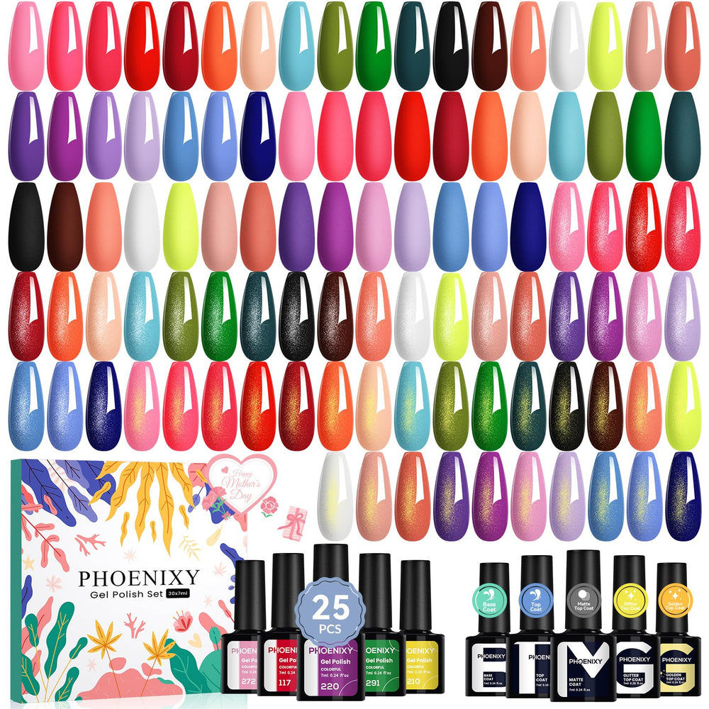 Phoenixy Vernis Gel 30 pièces – couleurs foncées pour un look mature et élégant.