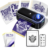 Phomemo TP31 en action, imprimant des pochoirs tatouage miniatures sur smartphone.