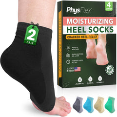 PhysFlex chaussettes talons hydratantes noires pour hydratation nocturne.