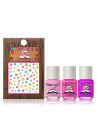 Coffret Piggy Paint: 3 vernis et atelier nail-art, parfait pour une fête colorée.