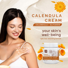 Pili Natural Crème Calendula, application sur mains sèches pour hydratation rapide.