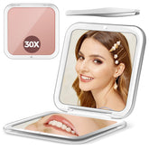 PIMPLEGO Miroir compact 30x en rose, précision extrême pour détails fins.