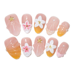 Ongles pink2592 avec fleurs 3D roses et blancs, idéal usage quotidien.
