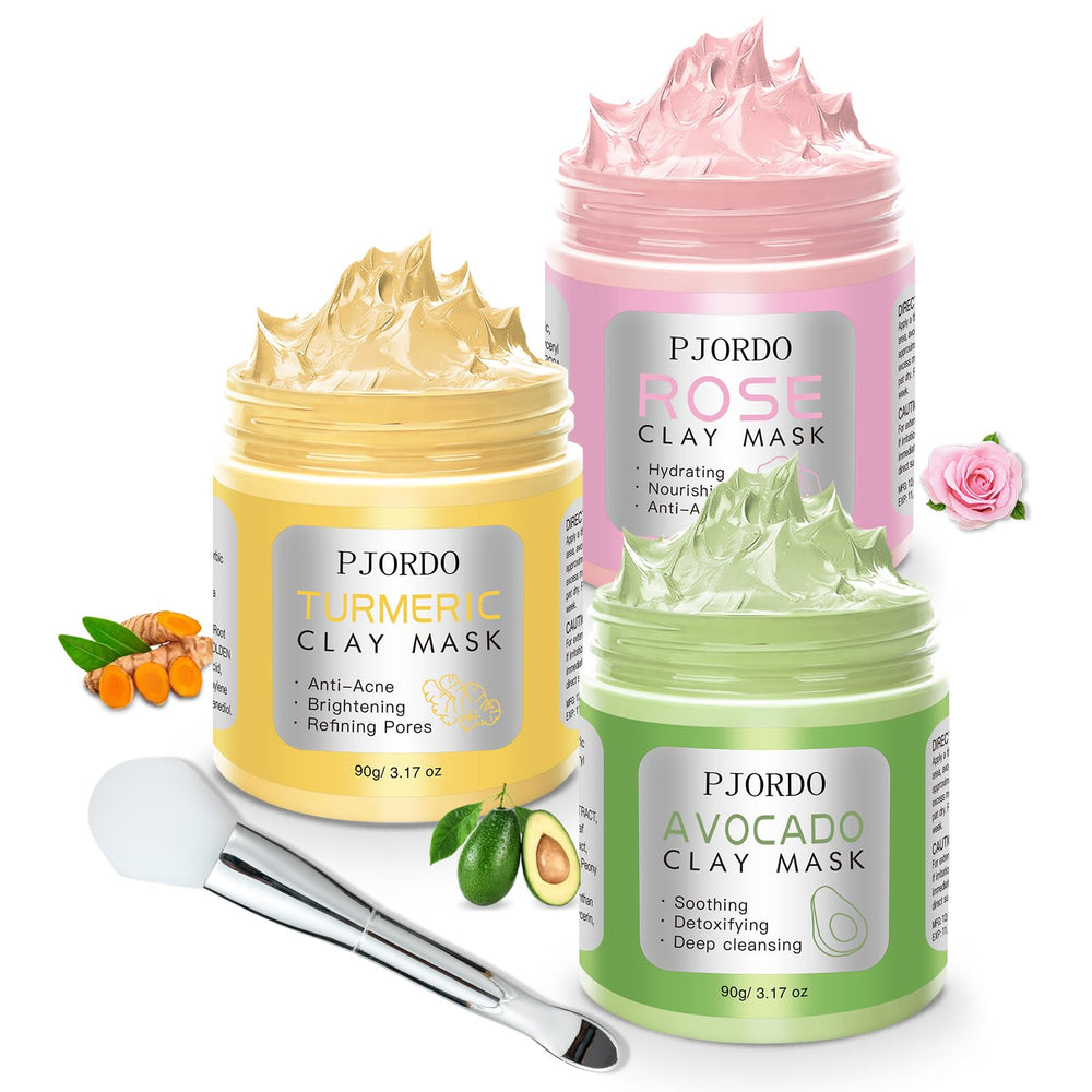 Pjordo coffret masque argile triple, cadeau soin visage élégant pour femmes.