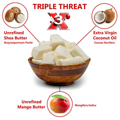Plant Guru Triple Threat: ingrédients naturels karité, mangue et coco.