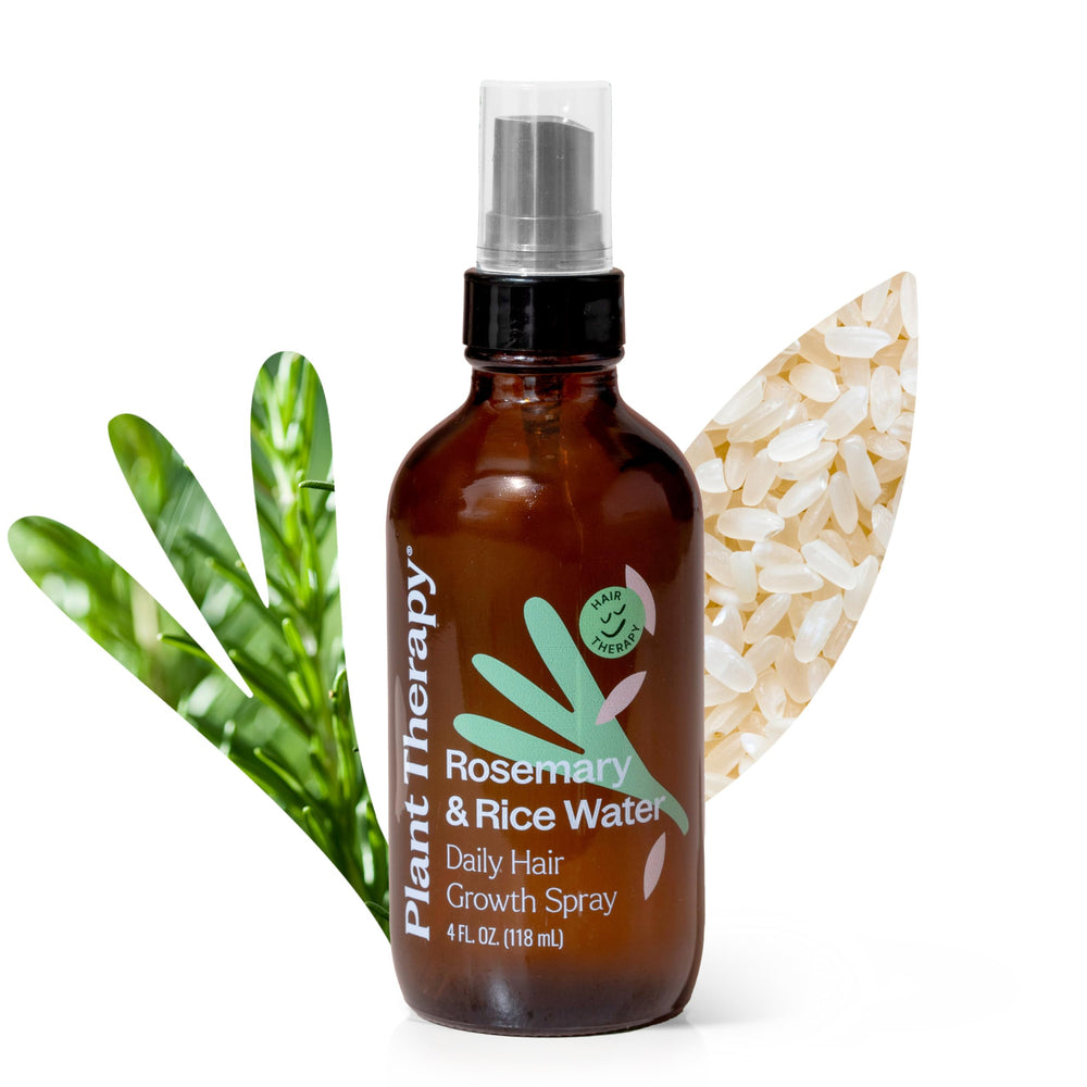 Plant Therapy Rosemary & Rice Water Spray, bouteille, apporte volume et brillance.