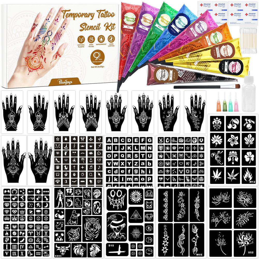 PllusJoys palette de 9 couleurs pour tatouages temporaires faciles et éclatants.