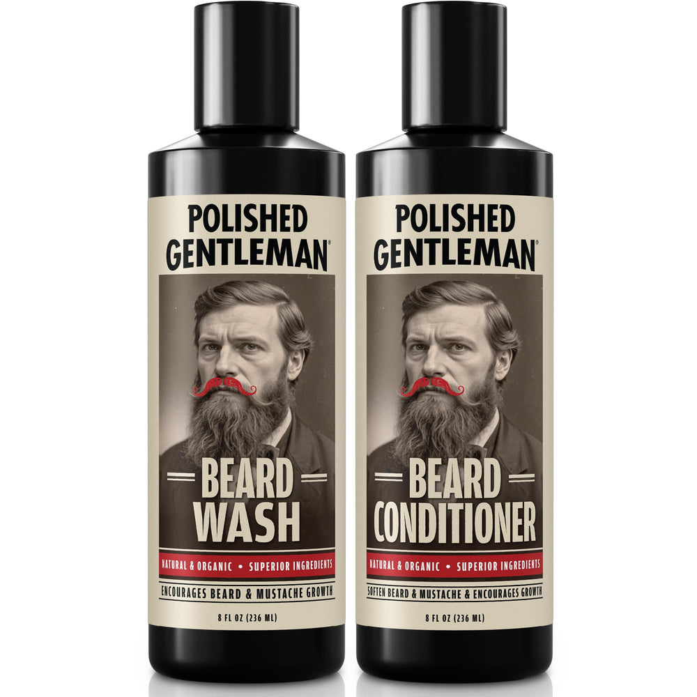 Polished Gentleman Beard Wash: bouteille nettoyante pour barbe, douceur et propreté.