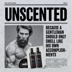 Shampoing barbe sans parfum Polished Gentleman : flacon doux et neutre pour barbe fraîche.