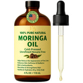 Pomberries Huile de Moringa en bouteille ambrée prête pour hydratation légère.