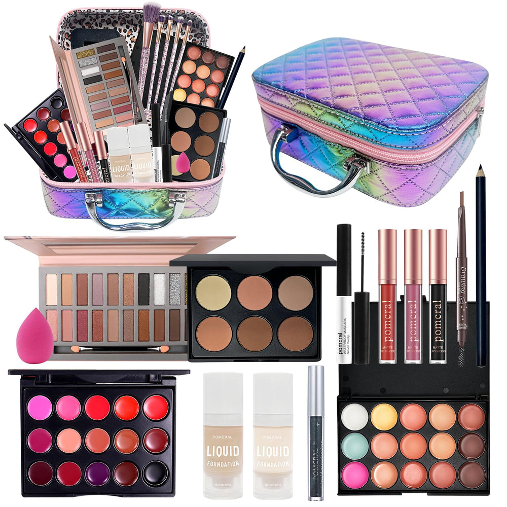 Pomcral Kit Maquillage Voyage: ensemble compact pour retouches rapides en déplacement.