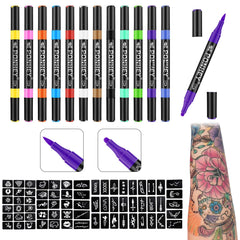 Ponhey tatouage temporaire avec 24 couleurs et pochoirs pour designs uniques.