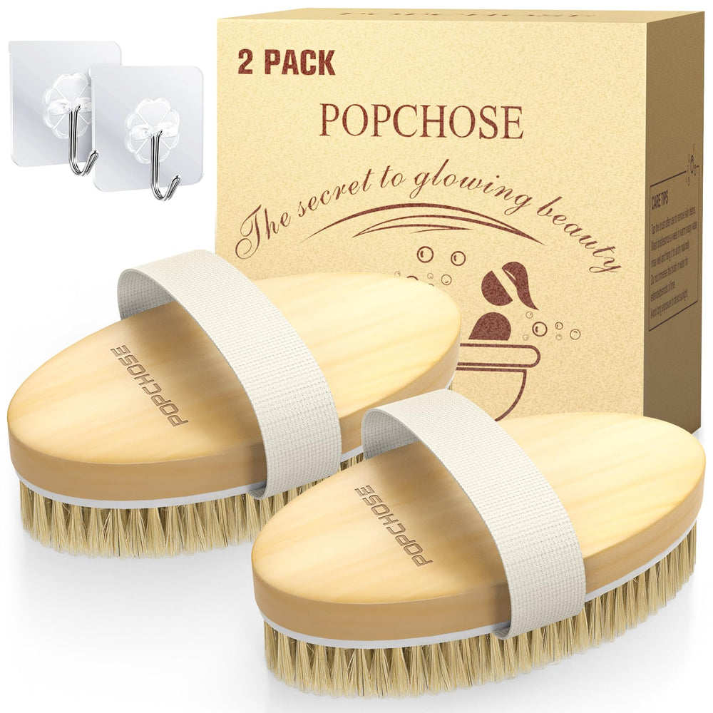 POPCHOSE brosse sèche pour le corps avec poils naturels, exfolie en douceur et durable.
