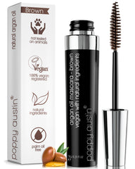 Poppy Austin Mascara brun – brosse-applicateur douce pour définition précise.