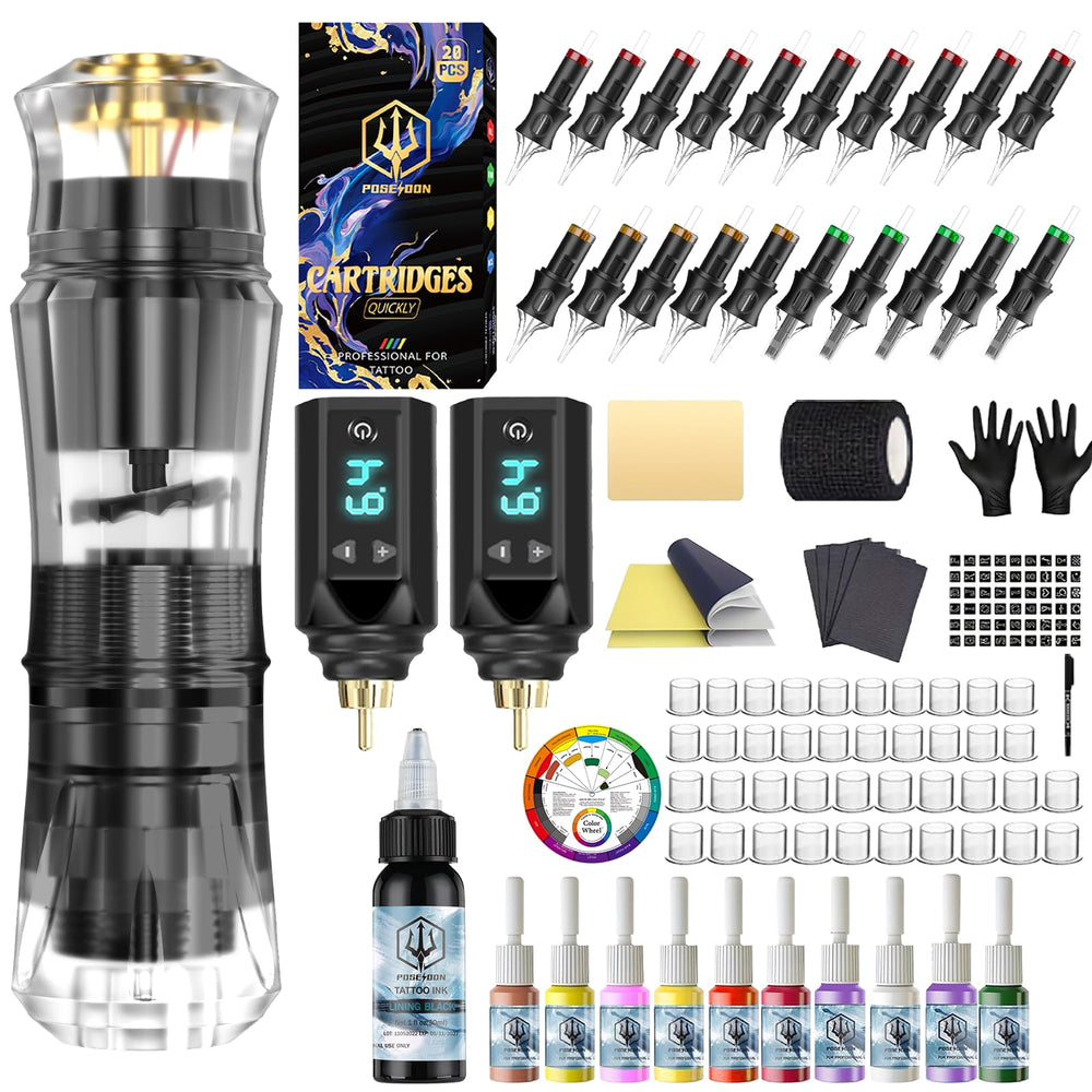 Poseidon Tattoo Pen Set ensemble prêt à tatouer pour débutants.