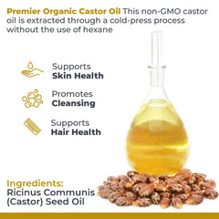 Premier Research Labs Huile de ricin — corps, soin hydratant naturel.