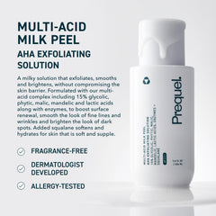 Prequel Skin Multi-Acid Milk Peel, flacon, application facile pour peau lumineuse.