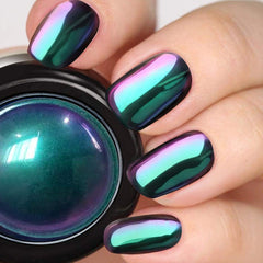 Pretty Diva Poudre Chrome Chameleon – bocal illustrant l’effet miroir multi-chrome sur ongles