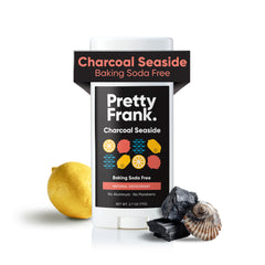 Pretty Frank bâton déodorant charbon Côte Mer offre une fraîcheur durable sans aluminium.