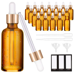 PrettyCare bouteilles en verre ambré 30 ml avec capuchon doré préservant les huiles sensibles.