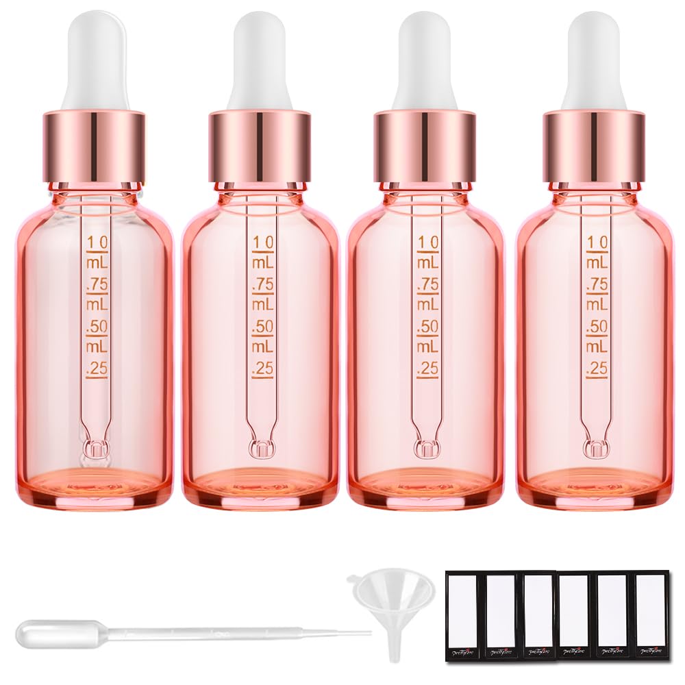 PrettyCare bouteilles goutte rose 30 ml pour huiles essentielles et cosmétiques