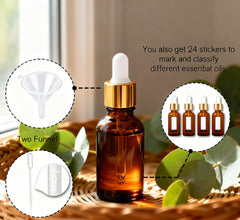 Ensemble PrettyCare 24 bouteilles ambré pour huiles.
