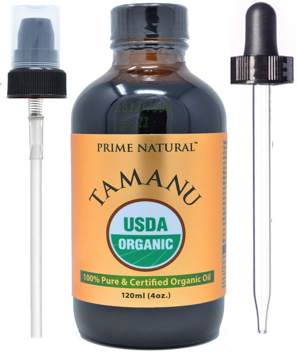PRIME NATURAL Huile Tamanu — bouteille pompe, hydratation pratique et rapide.