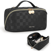 Prite Trousse Maquillage Voyage Plaid Noir, élégante et pratique pour le voyage.