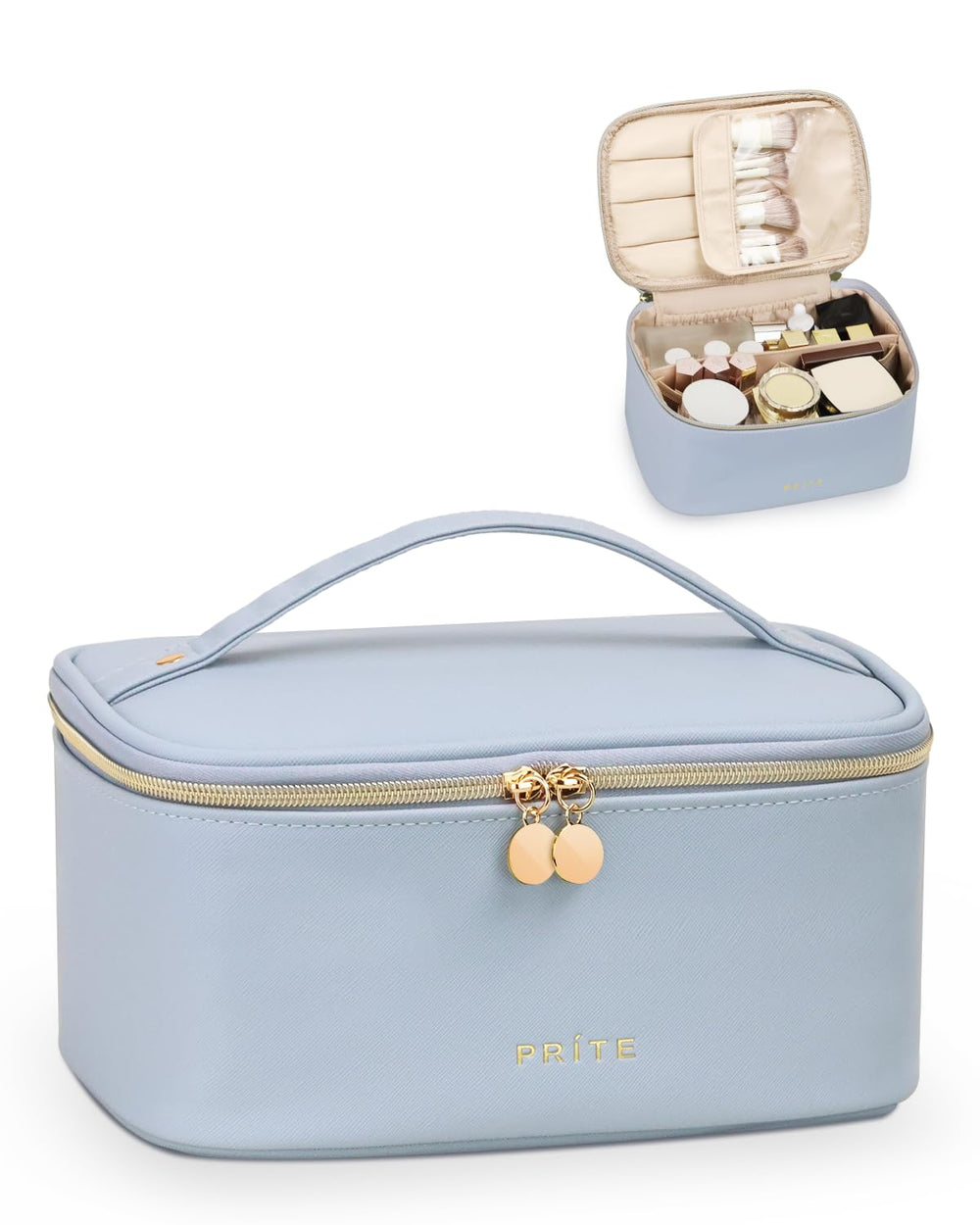 Prite sac maquillage grande capacité bleu, rangement pratique pour tout votre nécessaire beauté