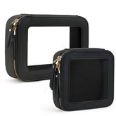 Prite sac-maquillage translucide avec fermeture dorée, rangement clair et chic.