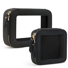 Prite sac-maquillage translucide avec fermeture dorée, rangement clair et chic.