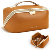 Prite trousse maquillage ouverte plan: organisation claire en voyage