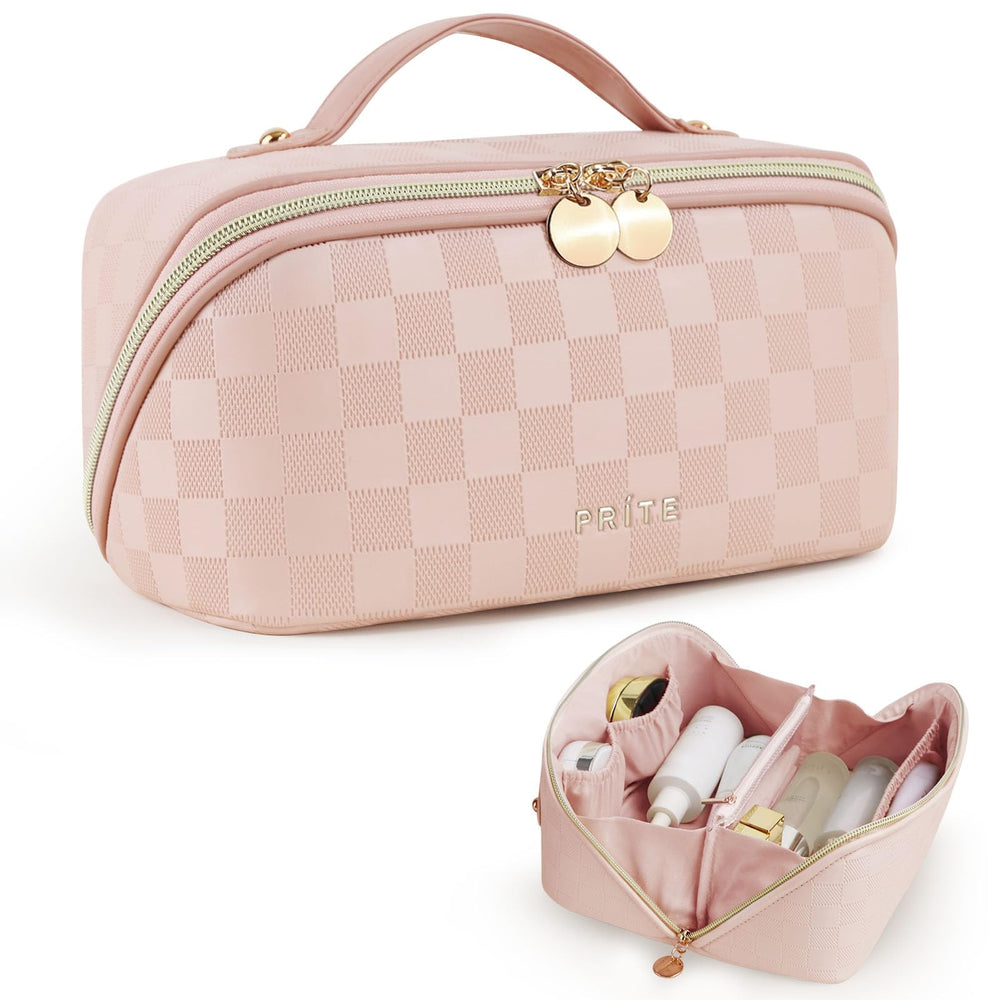 Prite Trousse maquillage plaid rose - ouverture facile pour accès rapide.