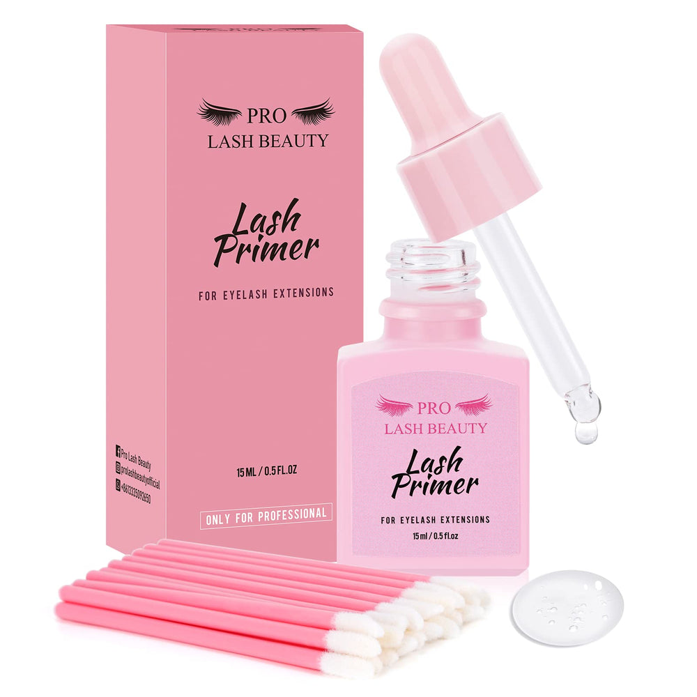 PRO LASHBEAUTY apprêt-cils, bouteille claire, base propre pour une adhérence renforcée des extensions.