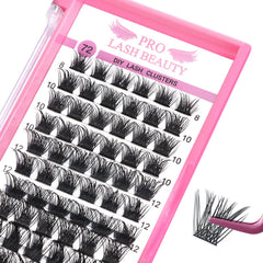 PRO LASHBEAUTY clusters cils 72 pièces, application facile et regard volumineux.