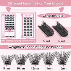 PRO LASHBEAUTY cils par grappes, longueurs 8–16 mm pour styles variés.