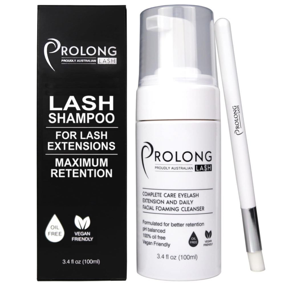 PROLONG LASH bouteille shampooing cils, nettoyage doux pour extensions et cils naturels.