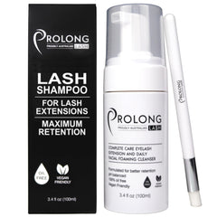 PROLONG LASH bouteille shampooing cils, nettoyage doux pour extensions et cils naturels.