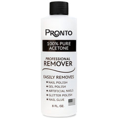 Dissolvant Pronto à l'acétone 100 % : bouteille prête pour démaquillage rapide des ongles.