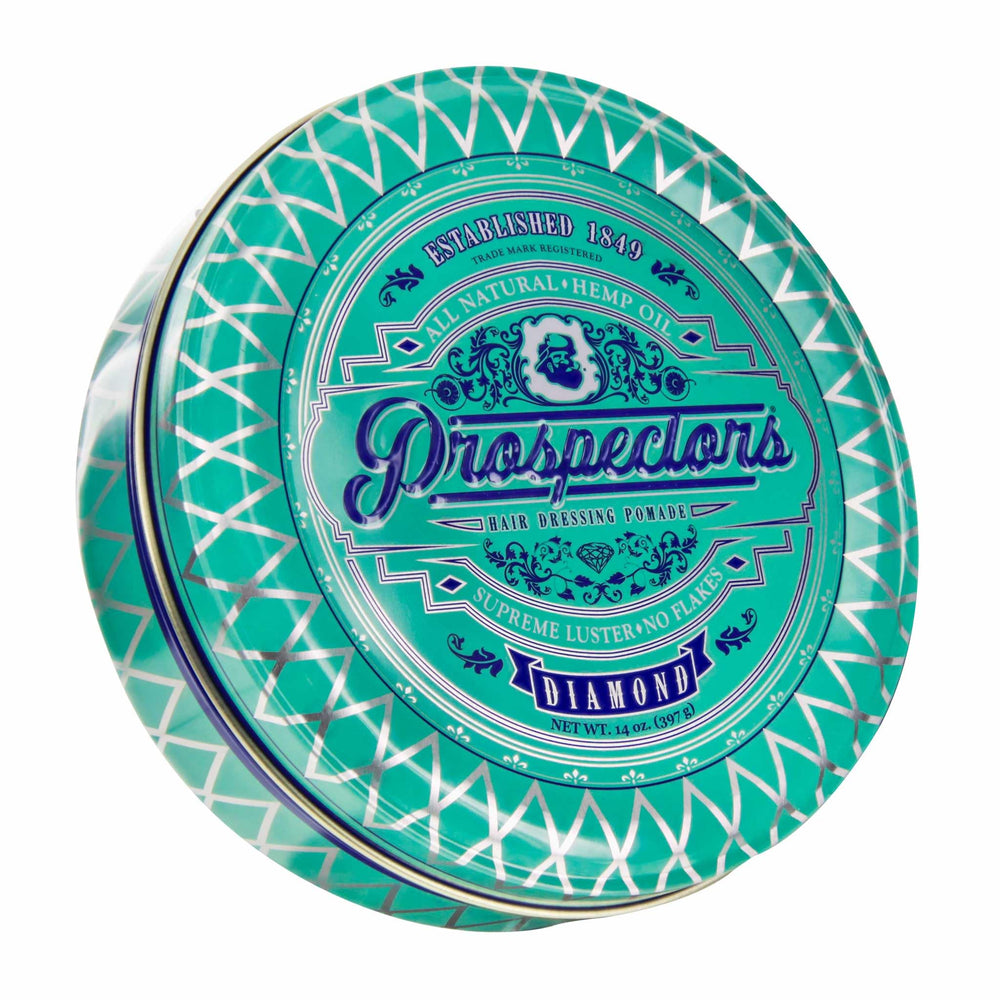 Prospectors pommade diamant pour cheveux, boîte 14oz, offre tenue légère et brillance naturelle.
