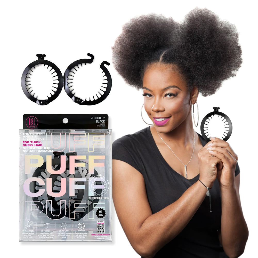 PuffCuff Junior pinces-cheveux-textures épais noir sans douleur.