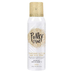 Punky spray paillettes dorées sur cheveux pour un éclat immédiat.
