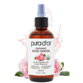 Tonique PURA D'OR à l'eau de rose dans une bouteille prête à hydrater la peau.