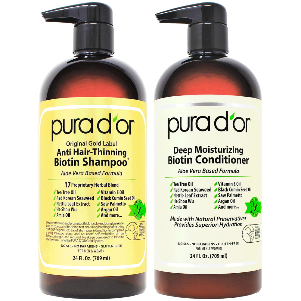 PURA D’OR Shampooing Ligne Or – bouteille, cheveux plus forts et volumineux.