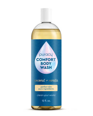 Puracy Body Wash coconut-vanilla bottle offers a gentle, all-ages cleanse.