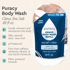 Puracy Gel Douche: bouteille verte et étiquette naturelle évoquant un parfum frais.