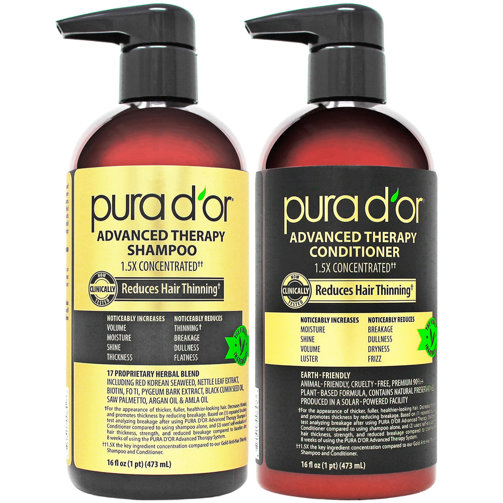 PURA D'OR Shampooing Avancé – flacon, volume accru pour cheveux fins.